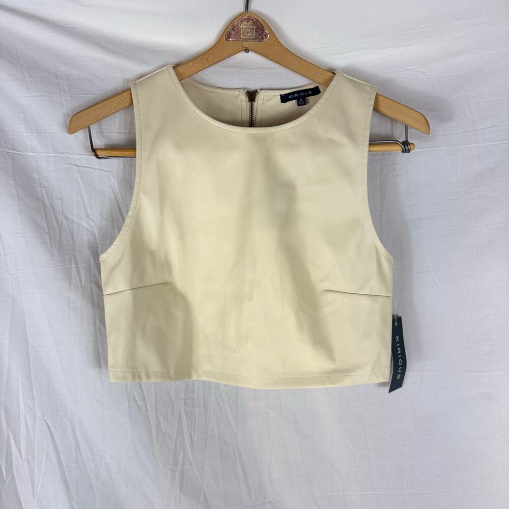 NWT Kirious Sleeveless Cropped Blouse Women's Medium Beige Zipper in Back